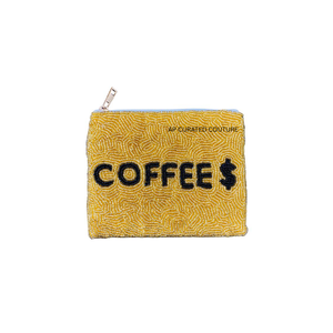 Monedero de cuentas hecho a mano, mini cartera con cremallera, diseño moderno unisex con patrón de signo de dólar y café, diseño personalizable, ¡superventas! - Product Image 1