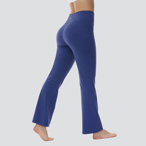 Nouveau design, pantalon évasé bleu marine pour femme, ajusté, avec poches et boutons - Product Image 4