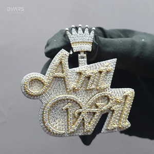 จี้ห้อยคอรูปมงกุฎกษัตริย์ประดับเพชรโมอิสซาไนต์แบบสั่งทำพิเศษสไตล์ฮิปฮอปสุดหรู พร้อมตัวอักษรชื่อตามสั่ง  ทำจากเงินแท้ 925 ชุบโรเดียม/ทอง - Product Image 3