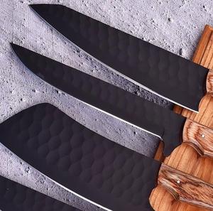 Couteaux de chef personnalisés en 5 pièces avec revêtement en poudre, manche en bois naturel, bord dentelé tranchant, multi-usages, écologiques - Product Image 2
