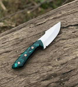 Couteau de camping à lame fixe Drop Point, lame en acier inoxydable, manche en résine verte, couteau de survie plein fil à lame intégrée pour l'extérieur - Product Image 4