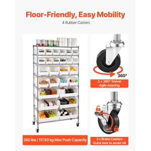 Scaffale mobile a 8 livelli con 26 contenitori, sistema di scaffalature in filo d'acciaio con ruote per l'organizzazione di attrezzi in garage - Product Image 5