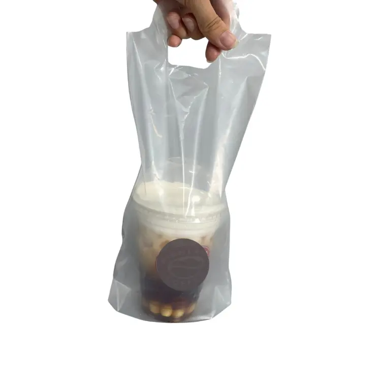 Benutzer definierte Farbe zum Mitnehmen Kaffee Milch Tee Verpackung Transparente Plastiktüten Hot Selling mit zum Verpacken ISO Cus