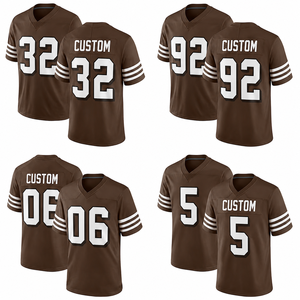 Maillot de football américain personnalisé marron foncé, respirant, à séchage rapide, manches courtes, col en V, numéro et nom imprimés, vêtements d'équipe. - Product Image 1