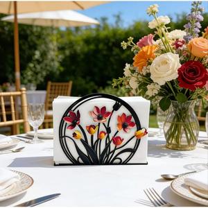 Metal Colorful Flower Design Tissue Stand Event Supplies Dining Tableware Use Decorative Napkin Holder Easy <b>Portable</b> Cheap Price - Product Image 2