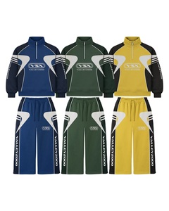 Custom Quarter <b>Zip</b> Tracksuit | Men's Techwear Star Patchwork Sweatsuit Set | OEM Futuristic Racing Style Jogger Set Manufacturer - Product Image 1