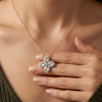 Colgante de Diamante de Corte Brillante en Oro Blanco de 18k, Joyería Natural de Alta Calidad con Flor de Trébol de Hong Kong, Clásico de 12mm para Fiesta