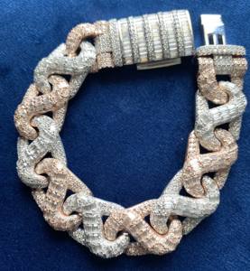 กำไลข้อมือเงินแท้ 925 ประดับเพชรโมอิสซาไนต์ทรงกลมและทรงบาแกตต์ ดีไซน์หรูหราแบบสองสี - Product Image 1