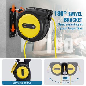 Avvolgicavo Retrattile Rinforzato da 65 FT (19,8 m) 12AWG/3C SJTOW con Illuminazione, Presa Tripla da 15 Amp, Cavo da 1,5 m, Connettore CEE Maschio - Product Image 6