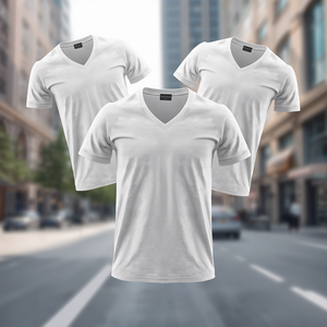 Camisetas Blancas de Cuello en V para Hombre, de Algodón, Manga Corta, Corte Ajustado, con Personalización OEM ODM - Product Image 6