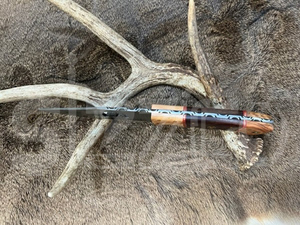 Cuchillo de caza OEM Wirecut de acero de Damasco, cuchillo Skinner con mango de madera, hoja fija para camping, cuchillo EDC para exteriores con funda de cuero - Product Image 4