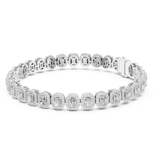 Bracelet tennis en or blanc 14 carats avec halo de diamants de laboratoire taille radiant, plaqué rhodium - Product Image 1