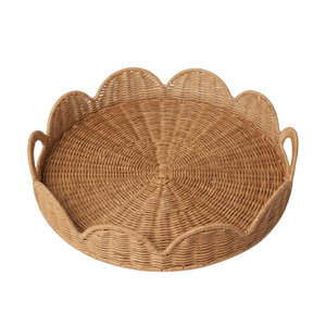 Bandeja de Servir de Ratán de Primera Calidad, con Borde Festoneado Circular, Material Decorativo para Cocina, Organizador para Exhibir Frutas - Product Image 1