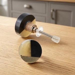 Modern Round Resin Cabinet <b>Knob</b> Wooden Core Brass Base for Kitchen Living Room Furniture Handles Eco-Friendly Easy Installation - Product Image 5