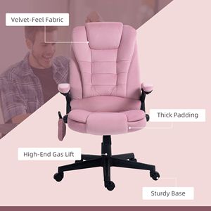 Sedia da Ufficio Direzionale in Velluto Rosa con Massaggio Riscaldato e 6 Punti di Vibrazione, Design Tradizionale e Contemporaneo per Dirigenti - Product Image 4