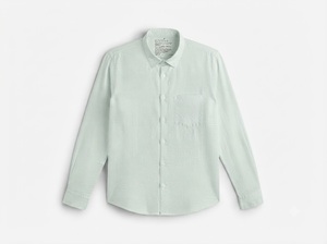Camisa de Manga Larga para Hombre Enovate, Color Azul Agua Sólido, Informal, Transpirable, Tejido de Lino Beige, Fusión sin Costuras - Product Image 4