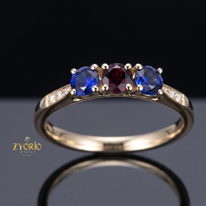 Bague de fiançailles et de mariage de luxe en or jaune 9 carats avec saphir bleu et diamant créés en laboratoire pour femmes - Product Image 1