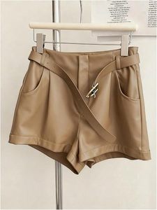 Pantalones Cortos de Piel Sintética para Mujer, a la Moda, con Logotipo Personalizado OEM, Shorts de Cuero PU para Marcas de Ropa de Moda - Product Image 2