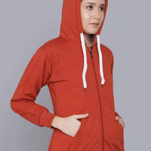 เสื้อสเวตเชิ้ตมีฮู้ดสีแดงสำหรับผู้หญิง ทรงปกติ ผ้าฝ้ายถัก สวมใส่สบายๆ ในฤดูใบไม้ร่วง - Product Image 1