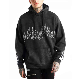 <b>Men</b> <b>Black</b> Hoodie Oversized Streetwear Flame Print Cotton Pullover Autumn Casual Fashion Sweatshirt - Product Image 1