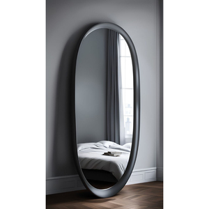 Trending Large Floor <b>Mirror</b> with Modern Black Metal <b>Frame</b> and Woven Rattan Accents Standing Wall <b>Mirror</b> for Bedroom Decor - Product Image 3