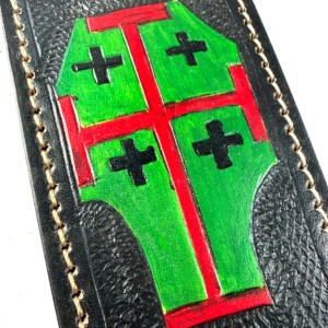 Funda de cuero pintada a mano de alta calidad, hecha en fábrica, para cuchillos de hoja fija. - Product Image 2