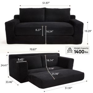 Sofá Cama Compacto de Terciopelo con Espuma Viscoelástica y Estructura de Acero, Diseño Convertible 2 en 1, No Requiere Montaje - Product Image 5