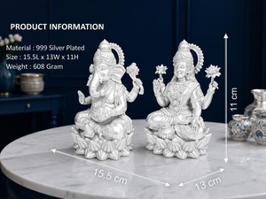 พระลักษมีกวนีศ ชุบเงินแท้ 999 จาก Jaipur Metals ทำจากทองเหลืองแท้ 100% งานแฮนด์เมดทันสมัย ขนาด 15.5x13x11 ซม. น้ำหนัก 608 กรัม เหมาะสำหรับตกแต่งบ้าน บูชาพระ และเป็นของขวัญ - Product Image 2