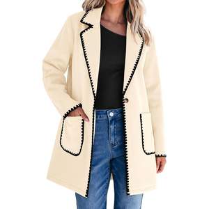 2025 femmes à la mode brodé long caban vestes contraste garniture Nylon revers bouton hiver manteau automne respirant teint - Product Image 4