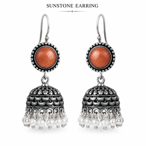 Wholesale Supplier Multi Gemstone Jhumka <b>Earrings</b> | Oxidized Pearl Dome <b>Dangle</b> <b>Earrings</b> for Women - Product Image 1
