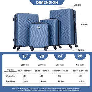 4 pezzi ABS leggero Set valigie da 24 e 28 pollici con ruote rotanti e lucchetto TSA disponibili in blu (16/20/24/28) - Product Image 4