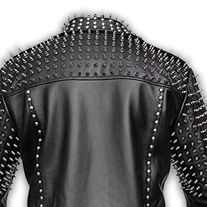 Nuevas chaquetas de cuero genuino estilo punk para hombre, con tachuelas, diseño personalizado, estilo motero, chaqueta de cuero genuino para hombre. - Product Image 6