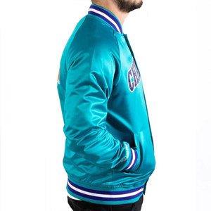 Chaqueta Varsity de los Charlotte Hornets para Hombre, Color Verde Azulado, Satén, Logotipo Bordado, Estilo Preppy, Corte Regular, Cierre de Cremallera, para Invierno - Product Image 5