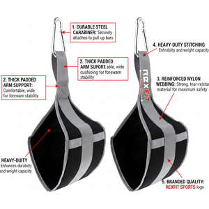 Sangles abdominales Rexfit Sport Gym avec boucles de suspension réglables, support de bras rembourré épais pour la force du tronc et l'entraînement des abdominaux - Product Image 5