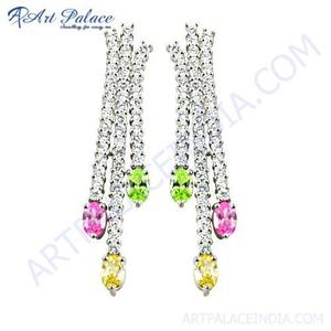 <b>Pretty</b> Multi Color CZ Silver <b>Earring</b> - Product Image 1