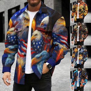 Chaqueta de Hombre con Estampado de la Bandera del Día de la Independencia para Primavera y Otoño, Chaqueta Moderna y Versátil con Patrón de la Bandera de EE. UU., Cortavientos - Product Image 6