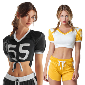 เสื้อครอปคอวีลายฟุตบอลอเมริกันสำหรับผู้หญิง เสื้อครอปท็อปฟุตบอลอเมริกันสำหรับผู้หญิง สามารถสั่งทำชื่อทีมได้ เสื้อครอปท็อปฟุตบอลอเมริกัน - Product Image 1