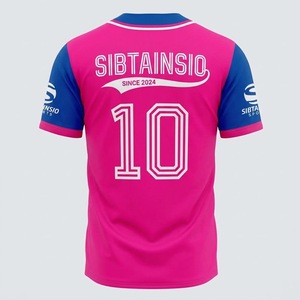 Maillot de baseball personnalisé sublimé bicolore rose et bleu, chemise de softball boutonnée, uniforme d'équipe pour hommes, femmes et jeunes, t-shirts d'entraînement - Product Image 3