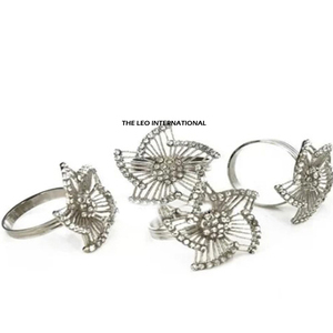 Pairs of 4 Leaf Design Silver Color Napkin Ring for Wedding Event <b>Party</b> <b>Table</b> Decor Metal Napkin Ring at Good Price - Product Image 1