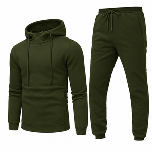 Ensemble de survêtement pour homme, sweat-shirt à capuche uni et pantalon de jogging, 2 pièces, vêtements de sport décontractés, vente en gros - Product Image 4