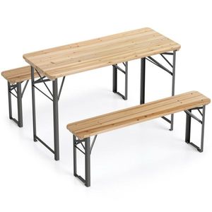 47\" Solid Fir Wood Outdoor Dining Set with 2 <b>Foldable</b> Benches Sturdy Metal Frame Picnic <b>Table</b> for Patio <b>Garden</b> or Backyard - Product Image 5