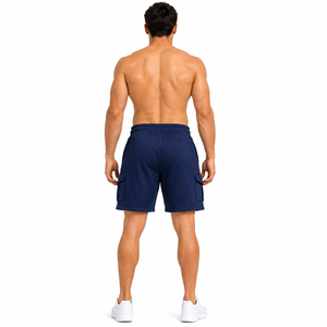 Shorts coupe-vent pour homme en tissu Oxford bleu marine uni, taille mi-haute, braguette zippée, style décontracté Bermuda avec poches, respirant, haute qualité - Product Image 4