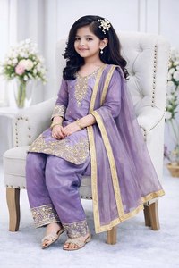 Kids Embroidered Pakistani Suit Set for Girls – Party Wear Kurta Pant with <b>Net</b> <b>Dupatta</b> | Fancy Ethnic Dress - Product Image 2