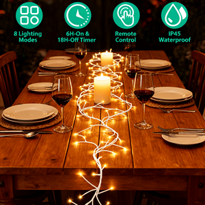 Guirnalda Navideña de Abedul Iluminada con 144 LED de 7.87 pies, Impermeable IP45, 8 Modos de Iluminación y Temporizador Remoto de 6 Horas, Luces Blancas Cálidas - Product Image 2