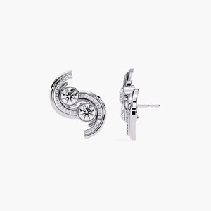 Pendientes de Oro de 14K de Lujo con Diamantes de Laboratorio Redondos Curvos de 2.25CT, Pendientes Geométricos Elegantes de Diseño para Mujer - Product Image 3