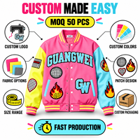 Veste universitaire rose personnalisée avec logo, manches contrastées, style Letterman, patch en chenille, streetwear Y2K, veste bomber, fabrication OEM