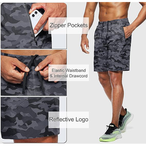Shorts de sport gris camouflage pour homme, séchage rapide, avec poche cachée pour téléphone - Product Image 2