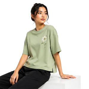 Premium Womens Boxy Fit T Shirt Custom Cotton Short Sleeve Casual Streetwear Tee Wholesale OEM ODM Private Label Apparel Boxy - Product Image 1