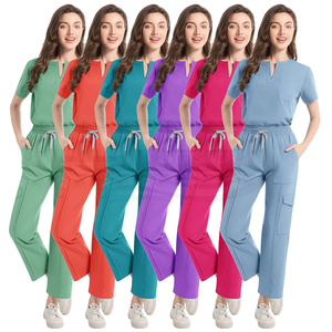 Ensemble de blouses médicales pour femmes, col en V, manches courtes, avec poches, vert, coton et polyester, uniformes d'hôpital, design personnalisé - Product Image 6