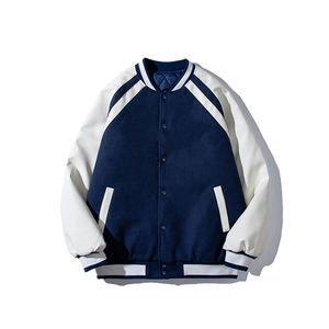 Nouvelle Veste de Baseball Varsity Homme Couleur Marine Unie avec Manches en Cuir Blanc et Col Côtelé Léger pour l'Hiver – Grande Vente - Product Image 1